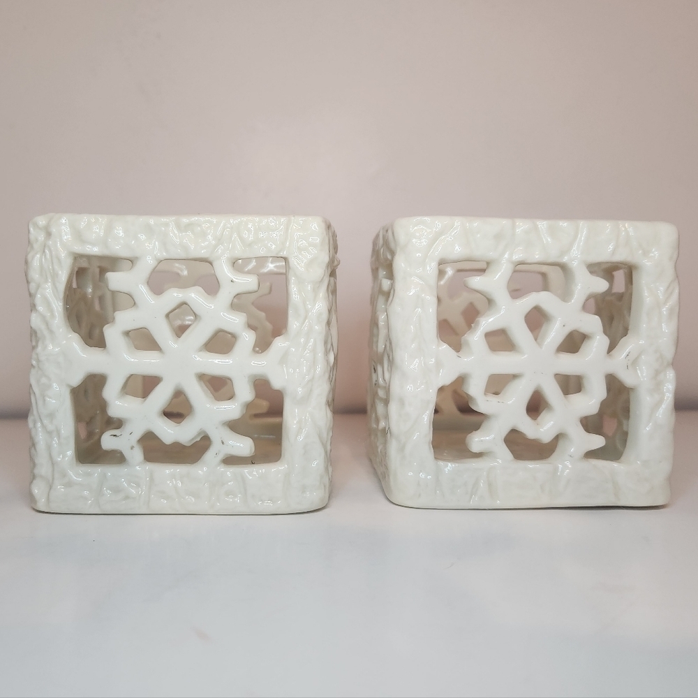 Pair of Ceramic Snowflake Votive or candle holder